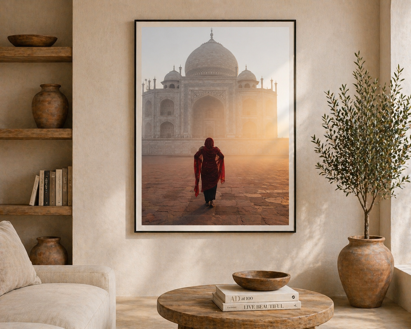Taj Mahal, woman in red in a room